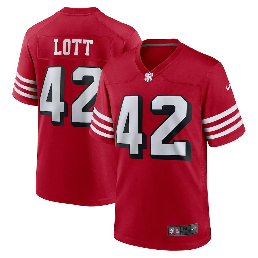 Men San Francisco 49ers #42 Ronnie Lott Nike Scarlet Retired Alternate Game NFL Jersey